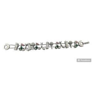 Vtg Golf Charm Bracelet Double Slider Chain 7.5" Bag Clubs Ball Tee 18 Hole M7